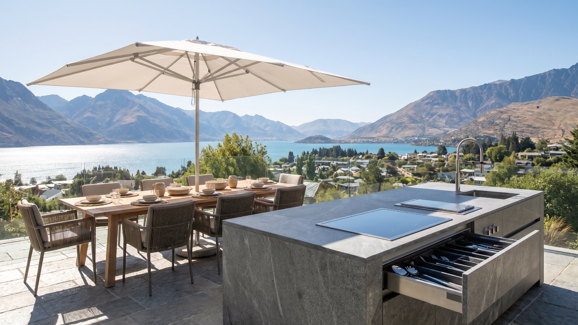 Cocina de exterior Eternal de aluminio en ambiente premium